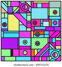 Trendy geometric elements memphis greeting cards design. Retro style texture, pattern and elements. Retro abstract pattern poster and cover design template for summer holiday season.