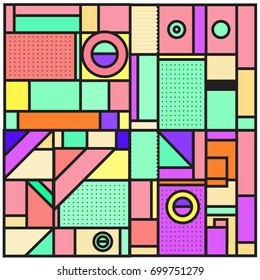Trendy geometric elements memphis greeting cards design. Retro style texture, pattern and elements. Retro abstract pattern poster and cover design template for summer holiday season.