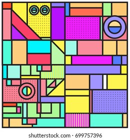 Trendy geometric elements memphis greeting cards design. Retro style texture, pattern and elements. Retro abstract pattern poster and cover design template for summer holiday season.