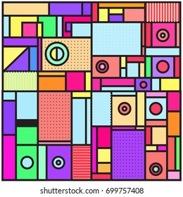 Trendy geometric elements memphis greeting cards design. Retro style texture, pattern and elements. Retro abstract pattern poster and cover design template for summer holiday season.