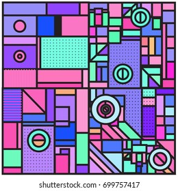Trendy geometric elements memphis greeting cards design. Retro style texture, pattern and elements. Retro abstract pattern poster and cover design template for summer holiday season.