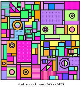 Trendy geometric elements memphis greeting cards design. Retro style texture, pattern and elements. Retro abstract pattern poster and cover design template for summer holiday season.