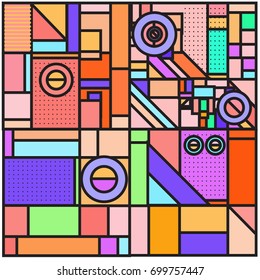 Trendy geometric elements memphis greeting cards design. Retro style texture, pattern and elements. Retro abstract pattern poster and cover design template for summer holiday season.