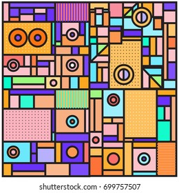 Trendy geometric elements memphis greeting cards design. Retro style texture, pattern and elements. Retro abstract pattern poster and cover design template for summer holiday season.