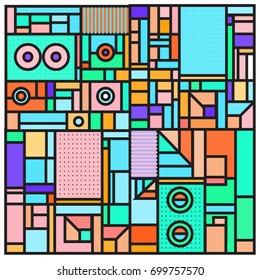 Trendy geometric elements memphis greeting cards design. Retro style texture, pattern and elements. Retro abstract pattern poster and cover design template for summer holiday season.