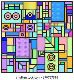Trendy geometric elements memphis greeting cards design. Retro style texture, pattern and elements. Retro abstract pattern poster and cover design template for summer holiday season.