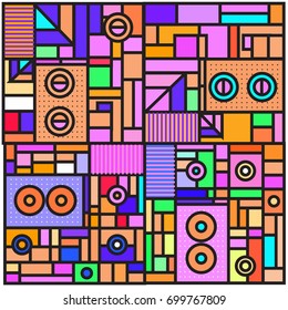 Trendy geometric elements memphis greeting cards design. Retro style texture, pattern and elements. Retro abstract pattern poster and cover design template for summer holiday season.