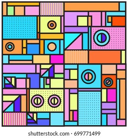 Trendy geometric elements memphis greeting cards design. Retro style texture, pattern and elements. Retro abstract pattern poster and cover design template for summer holiday season.