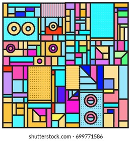 Trendy geometric elements memphis greeting cards design. Retro style texture, pattern and elements. Retro abstract pattern poster and cover design template for summer holiday season.