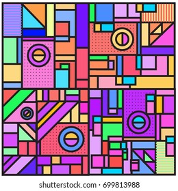 Trendy geometric elements memphis greeting cards design. Retro style texture, pattern and elements. Retro abstract pattern poster and cover design template for summer holiday season.