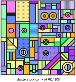 Trendy geometric elements memphis greeting cards design. Retro style texture, pattern and elements. Retro abstract pattern poster and cover design template for summer holiday season.