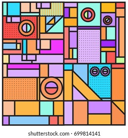 Trendy geometric elements memphis greeting cards design. Retro style texture, pattern and elements. Retro abstract pattern poster and cover design template for summer holiday season.