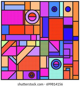 Trendy geometric elements memphis greeting cards design. Retro style texture, pattern and elements. Retro abstract pattern poster and cover design template for summer holiday season.
