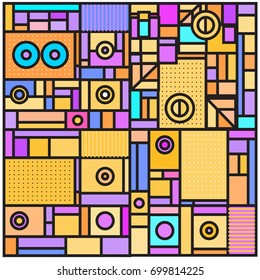 Trendy geometric elements memphis greeting cards design. Retro style texture, pattern and elements. Retro abstract pattern poster and cover design template for summer holiday season.