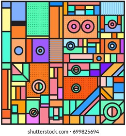 Trendy geometric elements memphis greeting cards design. Retro style texture, pattern and elements. Retro abstract pattern poster and cover design template for summer holiday season.