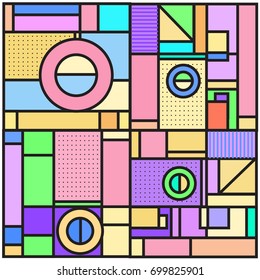 Trendy geometric elements memphis greeting cards design. Retro style texture, pattern and elements. Retro abstract pattern poster and cover design template for summer holiday season.