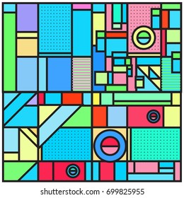 Trendy geometric elements memphis greeting cards design. Retro style texture, pattern and elements. Retro abstract pattern poster and cover design template for summer holiday season.