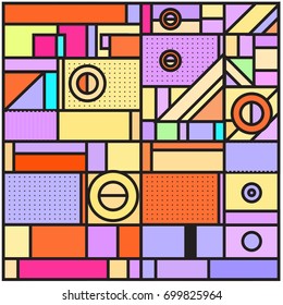 Trendy geometric elements memphis greeting cards design. Retro style texture, pattern and elements. Retro abstract pattern poster and cover design template for summer holiday season.