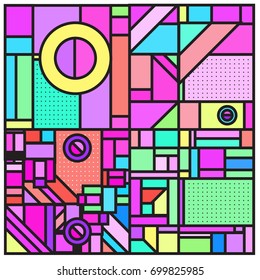 Trendy geometric elements memphis greeting cards design. Retro style texture, pattern and elements. Retro abstract pattern poster and cover design template for summer holiday season.
