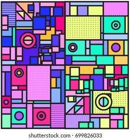 Trendy geometric elements memphis greeting cards design. Retro style texture, pattern and elements. Retro abstract pattern poster and cover design template for summer holiday season.