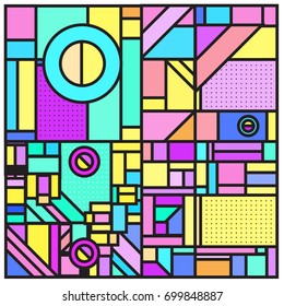Trendy geometric elements memphis greeting cards design. Retro style texture, pattern and elements. Retro abstract pattern poster and cover design template for summer holiday season.