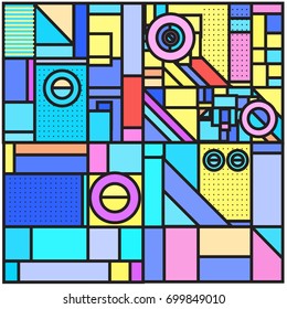 Trendy geometric elements memphis greeting cards design. Retro style texture, pattern and elements. Retro abstract pattern poster and cover design template for summer holiday season.