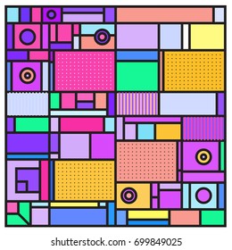 Trendy geometric elements memphis greeting cards design. Retro style texture, pattern and elements. Retro abstract pattern poster and cover design template for summer holiday season.