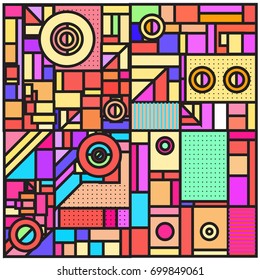 Trendy geometric elements memphis greeting cards design. Retro style texture, pattern and elements. Retro abstract pattern poster and cover design template for summer holiday season.