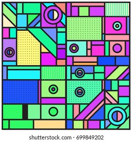 Trendy geometric elements memphis greeting cards design. Retro style texture, pattern and elements. Retro abstract pattern poster and cover design template for summer holiday season.