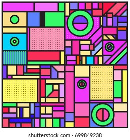 Trendy geometric elements memphis greeting cards design. Retro style texture, pattern and elements. Retro abstract pattern poster and cover design template for summer holiday season.