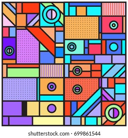 Trendy geometric elements memphis greeting cards design. Retro style texture, pattern and elements. Retro abstract pattern poster and cover design template for summer holiday season.