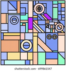 Trendy geometric elements memphis greeting cards design. Retro style texture, pattern and elements. Retro abstract pattern poster and cover design template for summer holiday season.