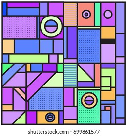 Trendy geometric elements memphis greeting cards design. Retro style texture, pattern and elements. Retro abstract pattern poster and cover design template for summer holiday season.