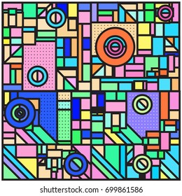 Trendy geometric elements memphis greeting cards design. Retro style texture, pattern and elements. Retro abstract pattern poster and cover design template for summer holiday season.