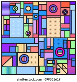 Trendy geometric elements memphis greeting cards design. Retro style texture, pattern and elements. Retro abstract pattern poster and cover design template for summer holiday season.