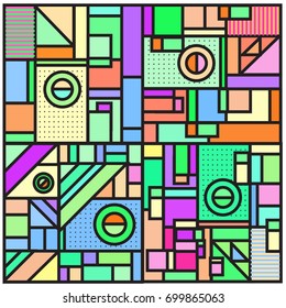 Trendy geometric elements memphis greeting cards design. Retro style texture, pattern and elements. Retro abstract pattern poster and cover design template for summer holiday season.