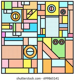 Trendy geometric elements memphis greeting cards design. Retro style texture, pattern and elements. Retro abstract pattern poster and cover design template for summer holiday season.