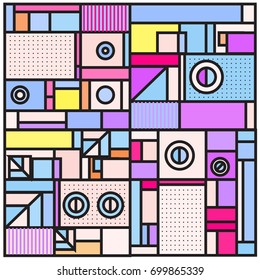 Trendy geometric elements memphis greeting cards design. Retro style texture, pattern and elements. Retro abstract pattern poster and cover design template for summer holiday season.