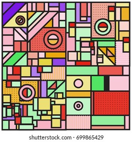 Trendy geometric elements memphis greeting cards design. Retro style texture, pattern and elements. Retro abstract pattern poster and cover design template for summer holiday season.