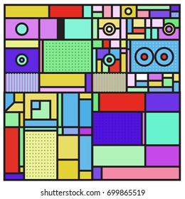Trendy geometric elements memphis greeting cards design. Retro style texture, pattern and elements. Retro abstract pattern poster and cover design template for summer holiday season.