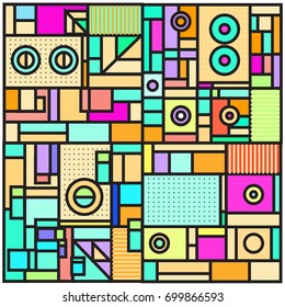 Trendy geometric elements memphis greeting cards design. Retro style texture, pattern and elements. Retro abstract pattern poster and cover design template for summer holiday season.