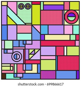 Trendy geometric elements memphis greeting cards design. Retro style texture, pattern and elements. Retro abstract pattern poster and cover design template for summer holiday season.