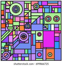 Trendy geometric elements memphis greeting cards design. Retro style texture, pattern and elements. Retro abstract pattern poster and cover design template for summer holiday season.