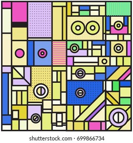 Trendy geometric elements memphis greeting cards design. Retro style texture, pattern and elements. Retro abstract pattern poster and cover design template for summer holiday season.