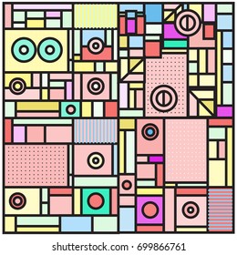 Trendy geometric elements memphis greeting cards design. Retro style texture, pattern and elements. Retro abstract pattern poster and cover design template for summer holiday season.