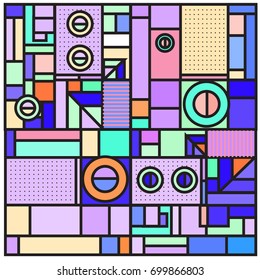 Trendy geometric elements memphis greeting cards design. Retro style texture, pattern and elements. Retro abstract pattern poster and cover design template for summer holiday season.