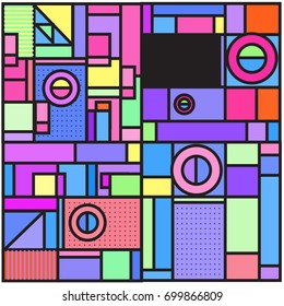 Trendy geometric elements memphis greeting cards design. Retro style texture, pattern and elements. Retro abstract pattern poster and cover design template for summer holiday season.