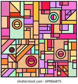 Trendy geometric elements memphis greeting cards design. Retro style texture, pattern and elements. Retro abstract pattern poster and cover design template for summer holiday season.