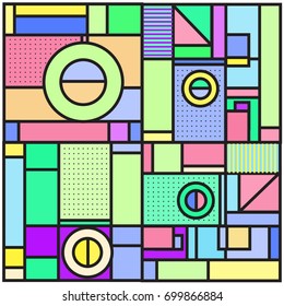 Trendy geometric elements memphis greeting cards design. Retro style texture, pattern and elements. Retro abstract pattern poster and cover design template for summer holiday season.