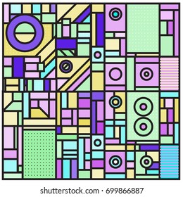 Trendy geometric elements memphis greeting cards design. Retro style texture, pattern and elements. Retro abstract pattern poster and cover design template for summer holiday season.